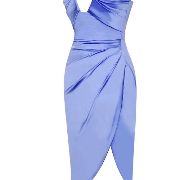 Miss Circle Blue high split satin dress - Picture 5 of 9